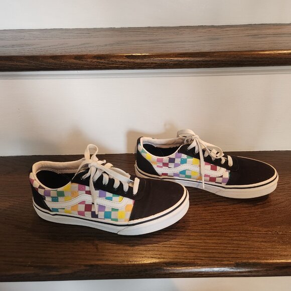 Canvas Suede Vans Checkered Old Skool Rainbow Sneakers Youth 4 EUC - Picture 8 of 14